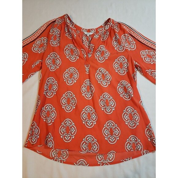 Crown & Ivy Womens Printed Boho Blouse With 3/4 Sleeves & Elastic Cuffs Size S - Picture 8 of 14